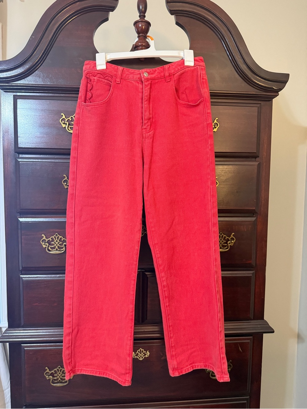 Never Fully Dressed Red Straight-Leg Jeans